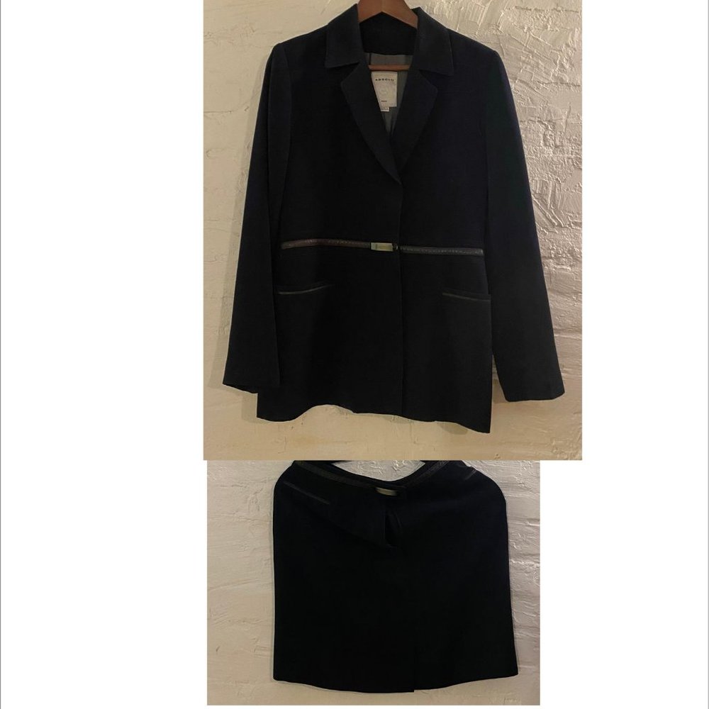 Black tailored suit w/ leather details, Paris